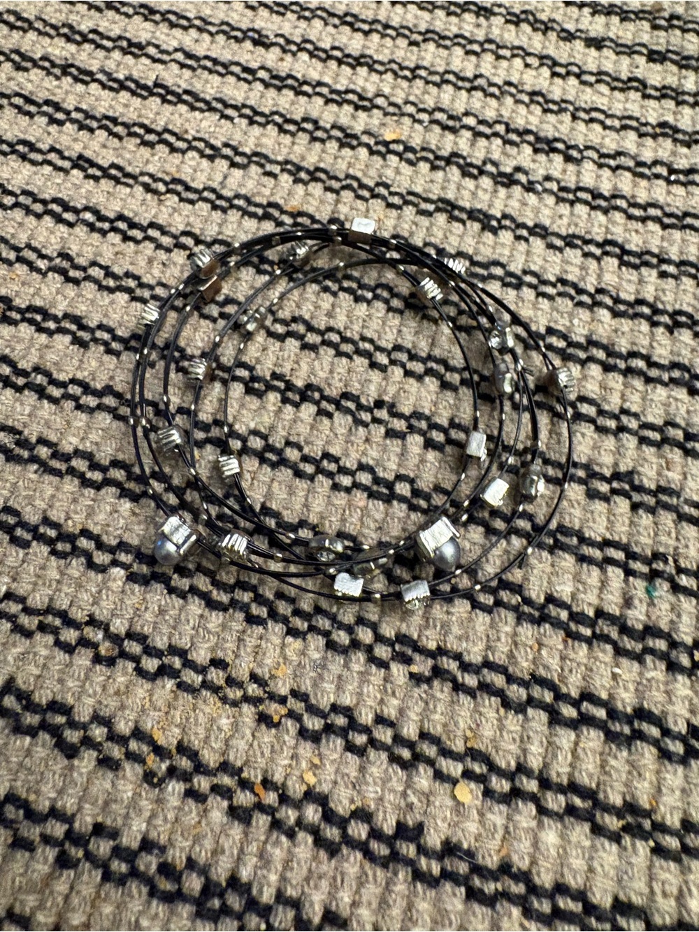 Source Unknown Black Multi-Strand Wire Bracelet with Silver Bead Accents